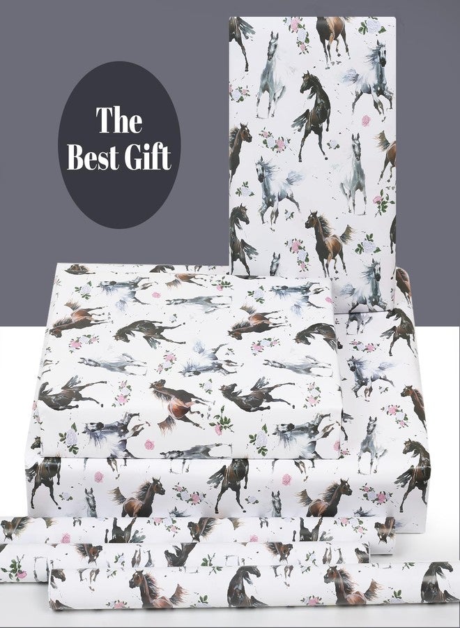 AirCool Horse Wrapping Paper for Boys Girls Kids, 6 Sheets Galloping Horses and Floral White Wrap Paper, 20 x 28 inches Per Sheet Cowboy Gift Paper for Horse Racing Theme Party Birthday Wedding Baby Shower - Image 3